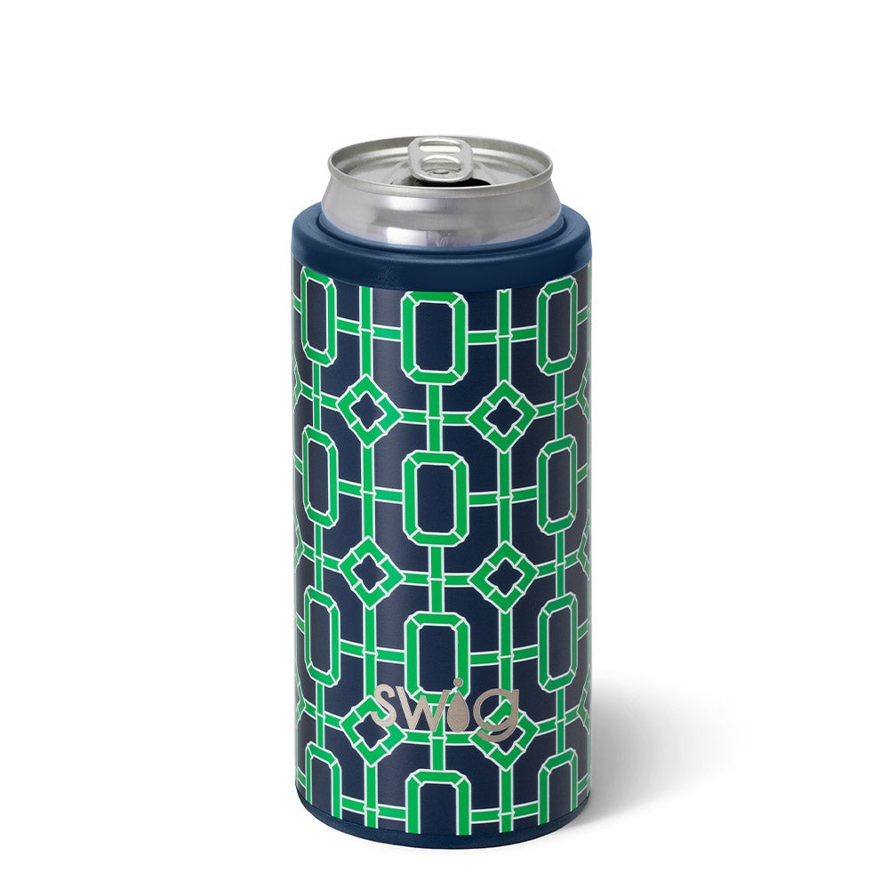 Navy Bamboo Trellis Skinny Can Cooler 12oz