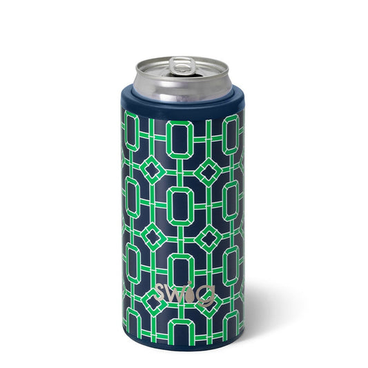 Navy Bamboo Trellis Skinny Can Cooler 12oz