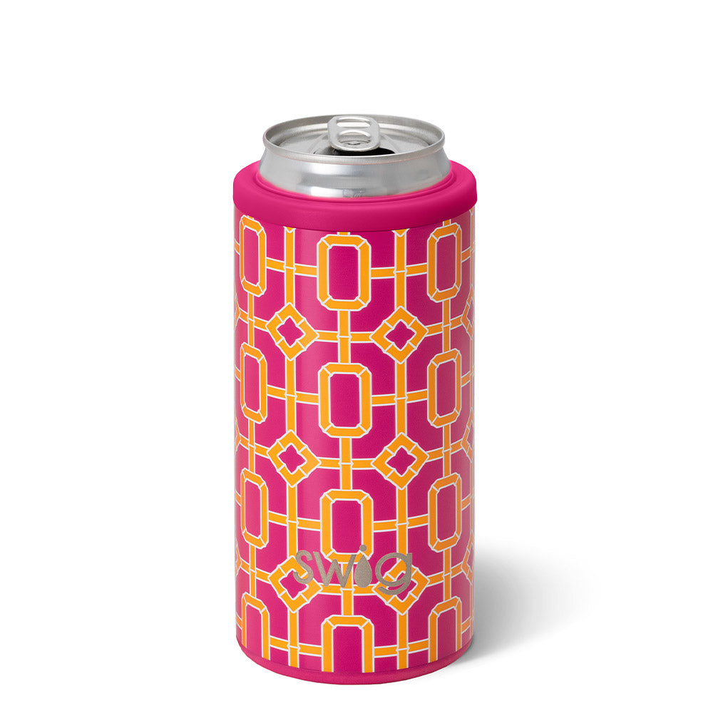 Pink Bamboo Trellis Skinny Can Cooler 12oz