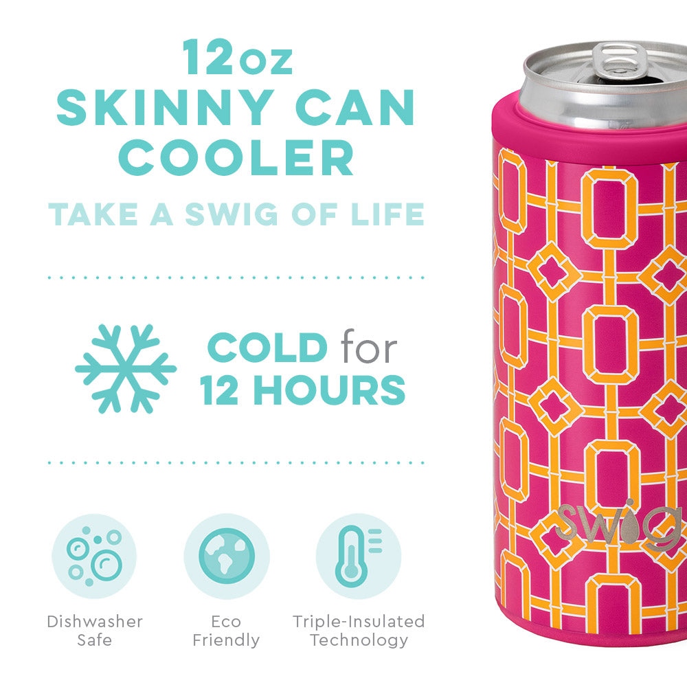 Pink Bamboo Trellis Skinny Can Cooler 12oz