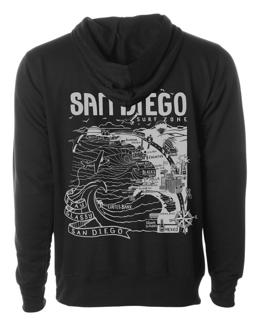 San Diego Map Hoodie with Surf Co. Logo