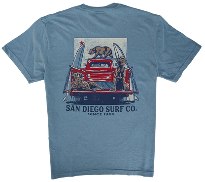 Red Truck CA Surf Dogs M Tee