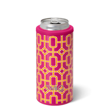 Pink Bamboo Trellis Skinny Can Cooler 12oz